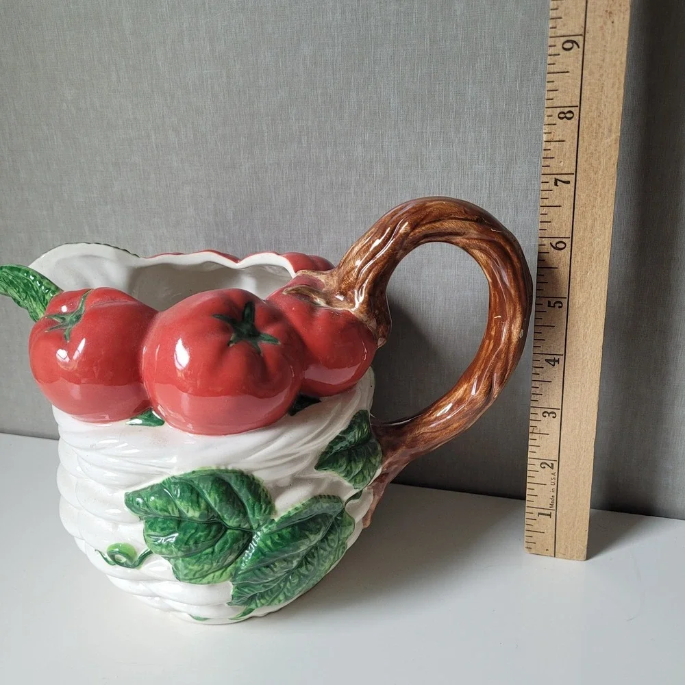 Vintage 1992 Fitzgerald & Floyd Ceramic Tomato Basket Pitcher 1 1/2 Qt | As-Is